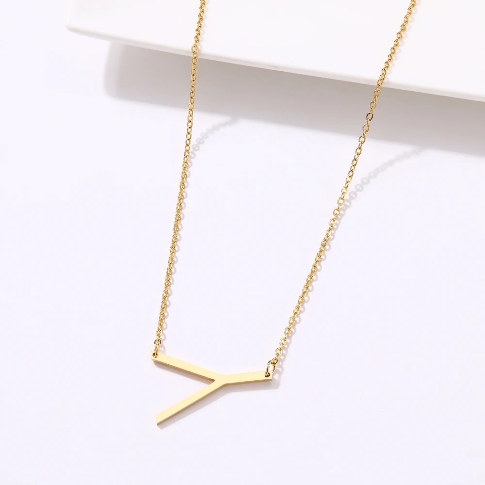 ◾️18k Gold Plated Sideways Initial Letter “Y” Pendant Necklace